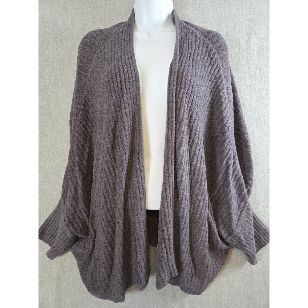 Barefoot Dreams L Cozy Chic Lite Open Cardigan Sweater Dolman Sleeve Purple Gray